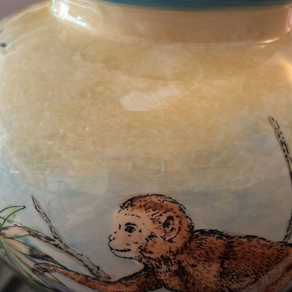 Maxcera Pottery Large Hand Painted Pot with Jungle Animals & Scenes